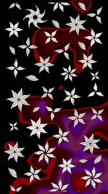 Siyah renkli çiçekler. Raster illüstrasyonu. El çizimi çiçekli soyut çizim deseni.