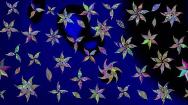 Düz Çiçek Elementleri Tasarımı. Mavi renkli çiçekler. Renkli Bahar Teması eskiz kalıbı. Sevimli çiçek raster deseni.