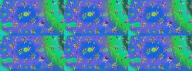 Çiçekli karalama şeklinde Raster çiçek deseni. Nazik, narin çiçek arkaplanı. Mavi renkte çiçekler.