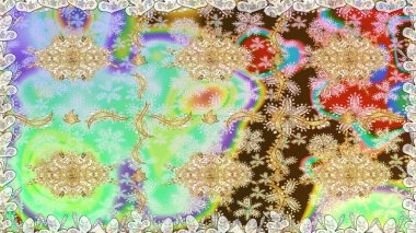 Çiçek desenli altın metal. Tarafsız renkler ve altın elementler. Kusursuz altın desen. Raster altın çiçek süsü brokar kumaş ve cam desenli..