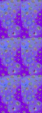 Hediye ambalaj kağıdı, tebrik kartları, posterler ve pankart tasarımı. Raster düz çiçek çizim deseni. Mor renkte çiçekler.