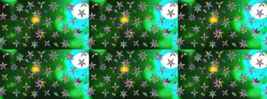 Raster çiçek desenli çiçek deseni, yapraklar, dekoratif elementler, sıçrama, lekeler, el çizimi kontur çizgileri ve Doodle çizim stili, grafik raster çizim çizimi.