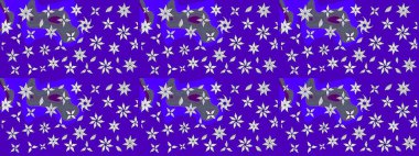 Raster illüstrasyonundaki çiçek desenli çizim. Mor renkte çiçekler.