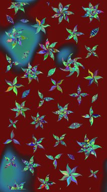 Raster illüstrasyonundaki çiçek desenli çizim. Kırmızı renkte çiçekler.