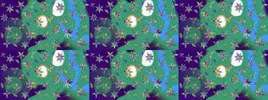 Çiçek ve yapraklı karalama şeklinde Raster çiçek deseni. Raster illüstrasyonu. Yumuşak, bahar çiçekleri mavi renklerde.