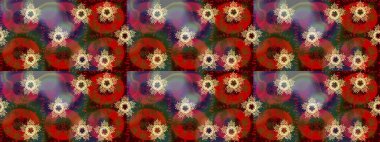 Düz yatıyordu. Kahverengi, kırmızı ve yeşil renklerde kar tanesinden yapılmış kış deseni. Raster illüstrasyonu. Kış konsepti.