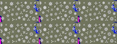 Tekrarlayan çiçek arkaplanı, zarif yeşil çiçek duvar kağıdı. Yeşil renkler üzerine çiçek desenli çizimler, el yapımı papatyalar, papatyalar..