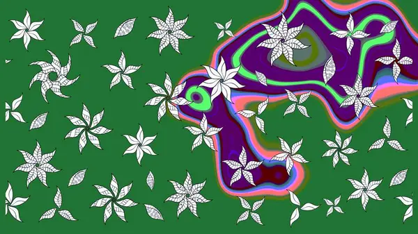 Raster illüstrasyonu. Suluboya çiçekli çiçek deseni. Yeşil renkte güzel tekstil.