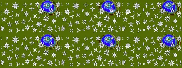 Çiçekli karalama şeklinde Raster çiçek deseni. Nazik, sevimli çiçek arkaplanı. Yeşil renkte çiçekler.