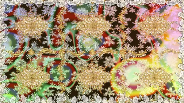 Kusursuz damaske klasik altın desen. Tarafsız renklerde altın rengi ve altın elementler üzerinde altın pürüzsüz desen. Raster illüstrasyonu. Tekrarlayan ögelerle soyut arkaplan Raster.