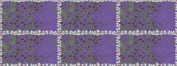 Menekşe üzerinde kusursuz kelebek şablonu. Uçan kelebek kumaş temalı Raster tasarımı. Giysiler için böcek kumaşı klipsleri tekrarlanıyor. Davet, kart, yazdırma için basit kadınsı desen.