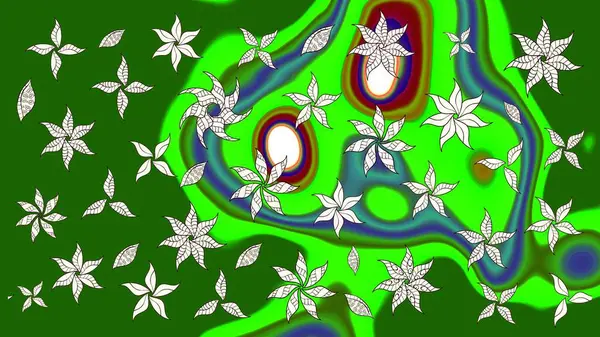 Raster illüstrasyonu. Çiçekli karalama şeklinde Raster çiçek deseni. Yumuşak, yeşil renkte bahar çiçekleri.