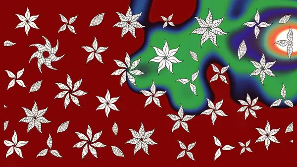 Eski usul. Eskiz geçmişi. Renkli desenli eskiz deseni, kırmızı çiçekler ve dekoratif elementlerle. Kumaş, tekstil, duvar kağıdı baskısı için. Raster illüstrasyonu.