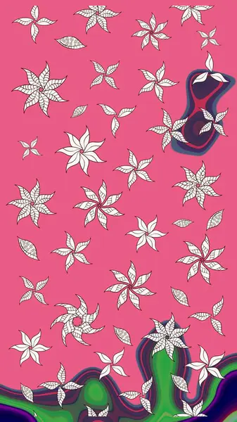 Raster illüstrasyonu. El yapımı çiçek ve bitki koleksiyonu. Eskiz tarzı pembe renkler. Raster illüstrasyonu. Şirin karalamalı çiçek deseni çiz..