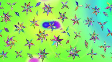 Yumuşak, yaz çiçekli arka plan. Çiçekli karalama şeklinde Raster çiçek deseni. Yeşil renkte çiçekler.