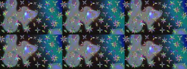 Raster illüstrasyonu. Şirin çiçekli eskiz deseni ve mavi renkli yapraklar, suluboya çiçek deseni, duvar kağıdı, kart veya kumaş için fayanslı.