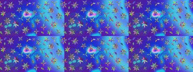 Egzotik çiçekler, mavi renkler üzerine botanik parlak klasik doğa. Klasik tropikal doğal elementlerin suluboya seti. Raster illüstrasyonu.