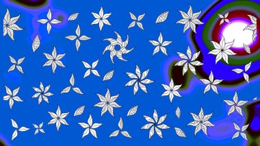 Raster illüstrasyonu. Robot resim tarzı mavi renkler. Şirin karalamalı çiçek desenli çizim. El yapımı çiçek ve bitki koleksiyonu. Raster illüstrasyonu.