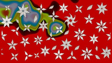 Kırmızı renkte çiçekler. Renkli Bahar Teması eskiz kalıbı. Düz Çiçek Elementleri Tasarımı. Raster illüstrasyonunda çiçek deseni çizimi.