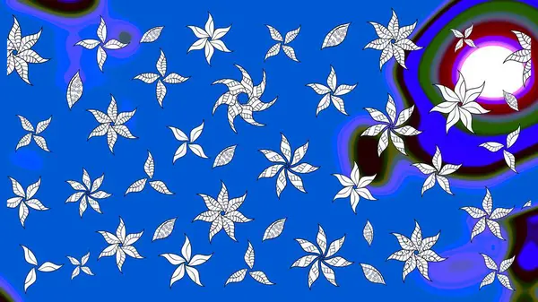 Raster illüstrasyonu. Robot resim tarzı mavi renkler. Şirin karalamalı çiçek desenli çizim. El yapımı çiçek ve bitki koleksiyonu. Raster illüstrasyonu.