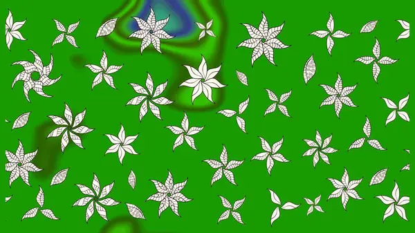 Raster illüstrasyonu. Şirin çiçekli eskiz deseni ve yeşil renkli yapraklar, suluboya çiçek deseni, duvar kağıdı, kart veya kumaş için fayanslı.