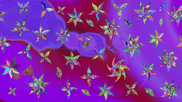 Bahar çiçekleri dallı desen, mor renkler ve çiçek silueti. Raster deseni.