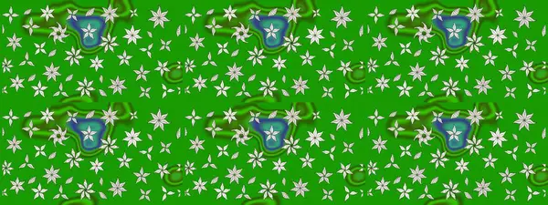 3D çiçekler, eskiz. Raster illüstrasyonu. Yeşil renklerde.