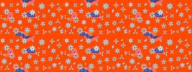 Turuncu renkli çiçek desenli çizim, el yapımı papatyalar, papatyalar. Tekrarlayan çiçek arkaplanı, zarif turuncu çiçek duvar kağıdı.