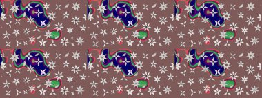 Renkli çizim kalıbı. Kahverengi renkli şirin tekstil. Çiçek arkaplan. Çiçek duvar kâğıdı. Raster illüstrasyonu.