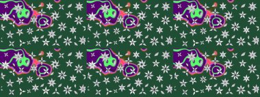 Parlak renkli çiçekli ve yeşil yapraklı harika bir çiçek deseni. Modern çiçek arkaplanı. Moda baskıları için zarif bir şablon. Halk stili.