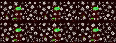 El çizimi çiçekli soyut çizim kalıbı. Raster illüstrasyonu. Siyah renkte çiçekler.