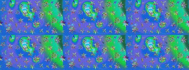 Raster illüstrasyonundaki çiçek desenli çizim. Suluboya tarzında mavi renkte çiçekler.