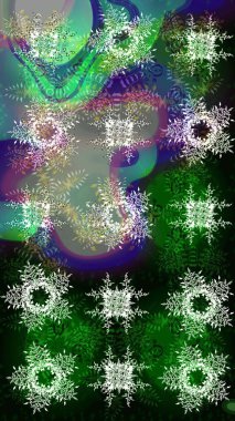 Son moda kar taneleri ve elementler onun kartlarını gösteriyor. Muhteşem tasarım posteri, kapak tasarımı, yeşil, gri ve mavi renkli kart tasarımı. Retro tarzı doku, soyut kış elementleri. Kar taneleri tasarımı.