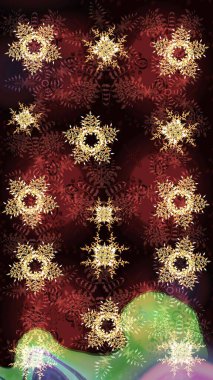 Grafiksel element dekorasyonu. Kahverengi, siyah ve kırmızı siluet kar tanesi işareti. Sembol kışı, donmuş, Noel, yeni yıl tatili. Kar Tanesi Mozaik ikonu. Düz dizayn. Raster illüstrasyonu.