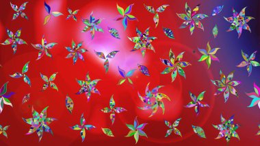 Düz Çiçek Elementleri Tasarım Raster illüstrasyonu. Çiçek desenli eskiz. Renkli Bahar Teması eskiz kalıbı. Kırmızı renkte çiçekler.