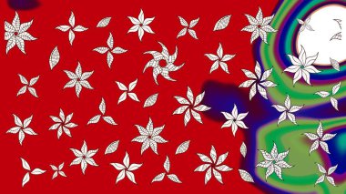 Raster düz çiçek çizim deseni. Hediye ambalaj kağıdı, tebrik kartları, posterler ve pankart tasarımı. Kırmızı renkte çiçekler.