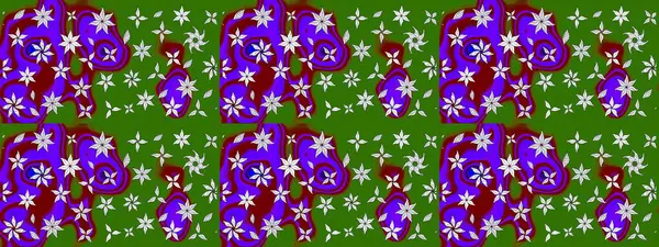 Raster illüstrasyonu. Yeşil renkte karalamalı çiçek deseni çiz.