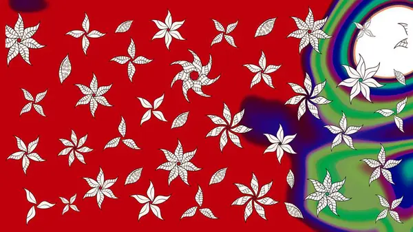 Raster düz çiçek çizim deseni. Hediye ambalaj kağıdı, tebrik kartları, posterler ve pankart tasarımı. Kırmızı renkte çiçekler.