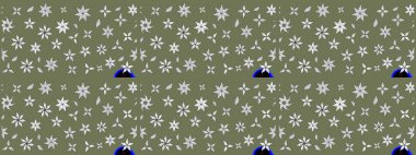 Varicologreen Raster çizimi. Bir sürü yeşil ve soyut çiçekli tropik eskiz deseni. Küçük çiçekte sevimli çiçek deseni var..