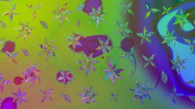 Raster illüstrasyonu. Yumuşak, yeşil renkli yaz çiçekleri. Raster deseni. Küçük çiçekte sevimli çiçek deseni var..