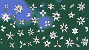 Düz Çiçek Elementleri Tasarımı. Raster illüstrasyonu. Çiçekli çiçek deseni, suluboya. Renkli Bahar Teması eskiz kalıbı. Yeşil renkte çiçekler.