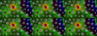 Sevimli çiçek raster deseni. Renkli Bahar Teması eskiz kalıbı. Düz Çiçek Elementleri Tasarımı. Yeşil renkte çiçekler.