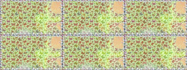 Raster illüstrasyonu. Renkli kelebeklerin kusursuz arka planı. Giysi tasarımı için tarafsız arkaplan dekorasyonu.