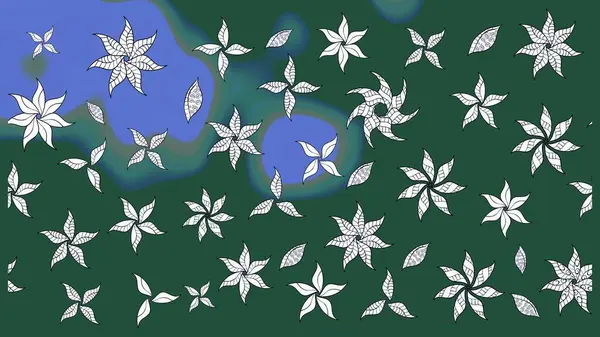 Düz Çiçek Elementleri Tasarımı. Raster illüstrasyonu. Çiçekli çiçek deseni, suluboya. Renkli Bahar Teması eskiz kalıbı. Yeşil renkte çiçekler.