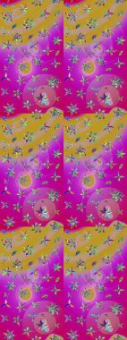 Raster illüstrasyonu. El çizimi. Çiçekli, yapraklı, çiçek desenli çizim..