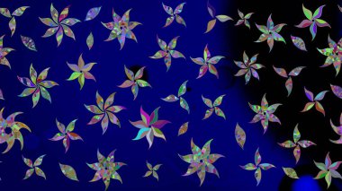 Mavi renklerde. Raster illüstrasyonu. Hint süsü. Çiçek duvar kağıdı. Renkli süs kenarı. Çizim deseni.