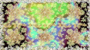 Klasik çiçek dokusu. Raster illüstrasyonu. Kusursuz desenli altın elementler. Tarafsız renklerde Royal retro. Kart, duvar kağıdı, ambalaj ve tekstil için klasik tasarım. Altın şablon.