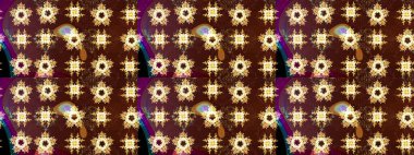 Kahverengi, sarı ve mor kar taneleri. Noel ve yeni yıl moda baskıları için tatil tasarımı. Kar tanelerinin soyut arkaplanlı Noel şablonu. Raster illüstrasyonu.