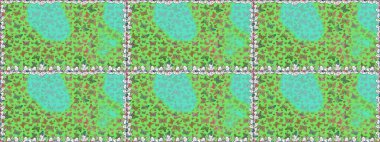 Yeşil ve mavi üzerine güzel bir kelebek kumaşı çizimi. Raster illüstrasyonu. Bahar Kelebeği teması. Sonsuz. Giysi kumaşı için böcek dokusu parçası tekrarlanıyor. Çizim, karalama, karalama.