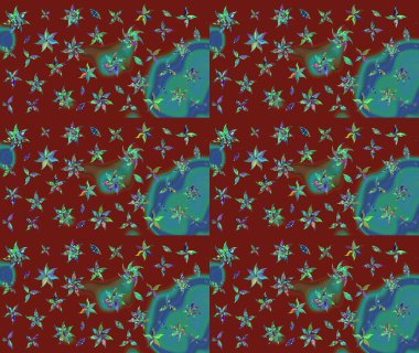 Çiçeksel çizim kalıbının yansıması. Vadinin çiçekleri kırmızı renklerde.